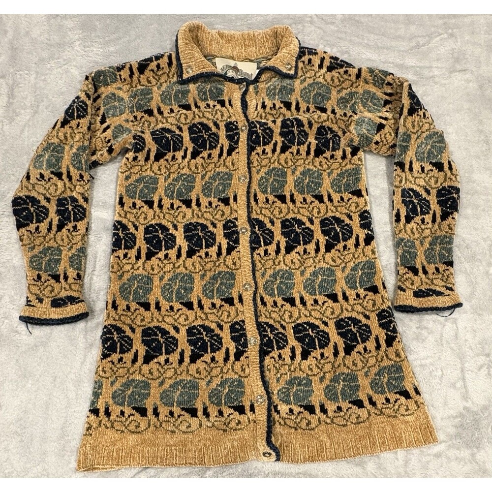 Vtg CB Milligan Chama, NM Nordic Sweater Chunky Chenille Knit Sz Small gold Blue